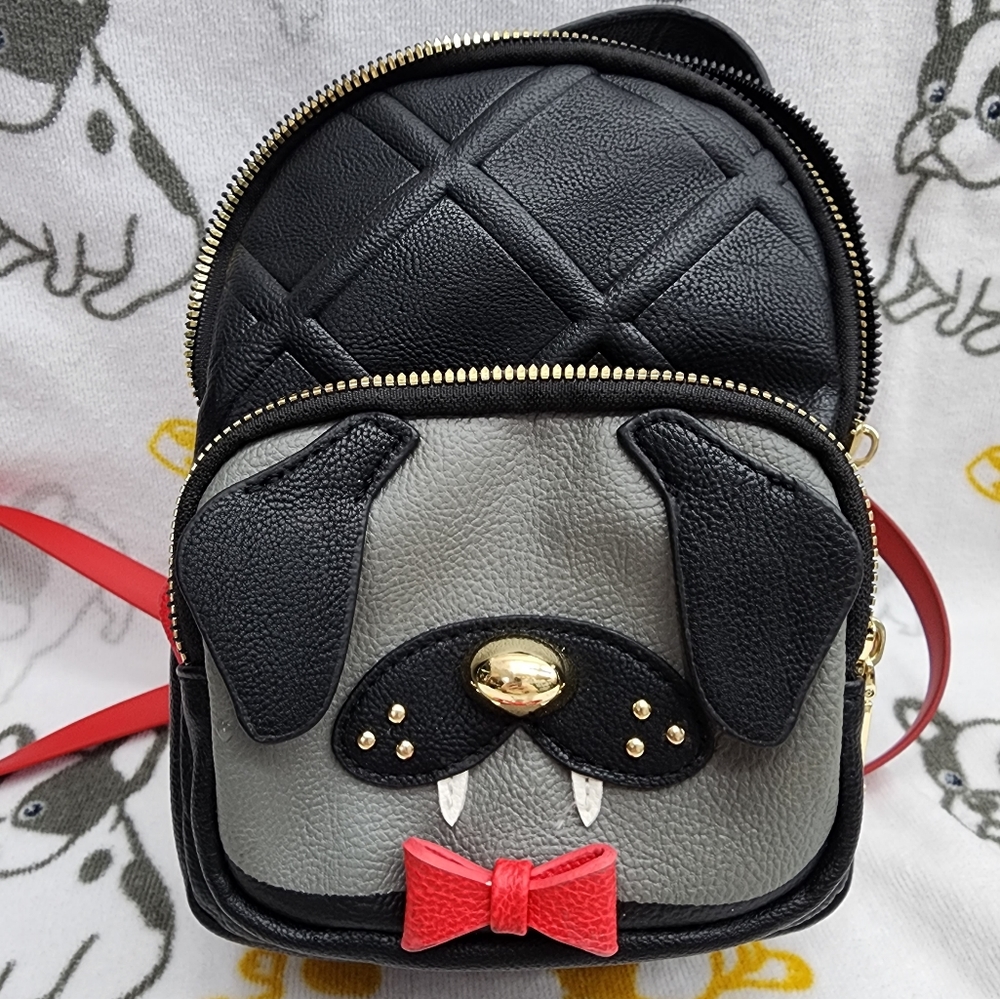 Altered Betsey Johnson Vampire Dog Small Backpack Turned Crossbody Purse. GUC